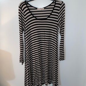 Black and cream striped long sleeve dress